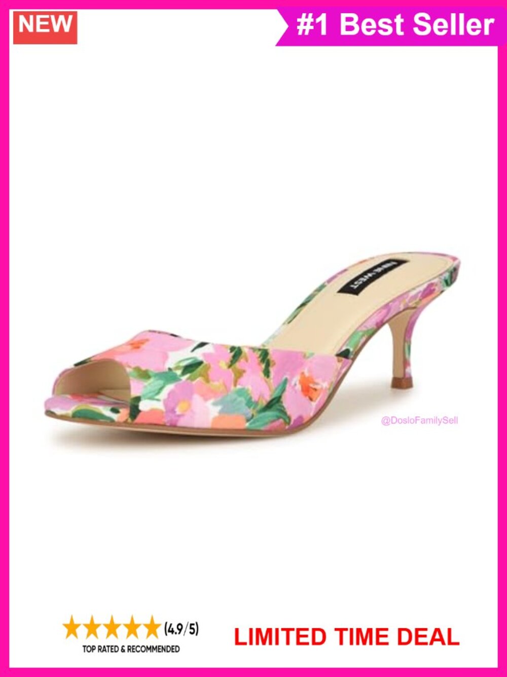 Nine West Luvlie Kitten Heel Slingback Sandal Peep Toe Slip On